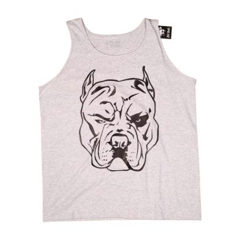   PitBull férfi atléta kutyafej grafikával – szürke minimal streetwear ujjatlan felső