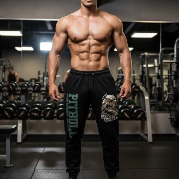   Pitbull férfi melegítő nadrág – fekete, „Family Breed” grafikával (zöld Pitbull felirattal)