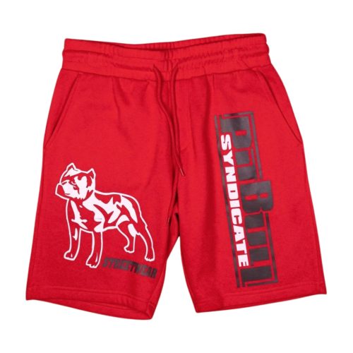 Pitbull férfi rövidnadrág – piros, „Pitbull Syndicate” grafikával